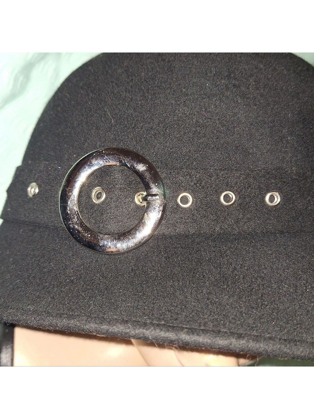 Black Wool Cloche Hat Silver Buckle - Picture 3 of 4